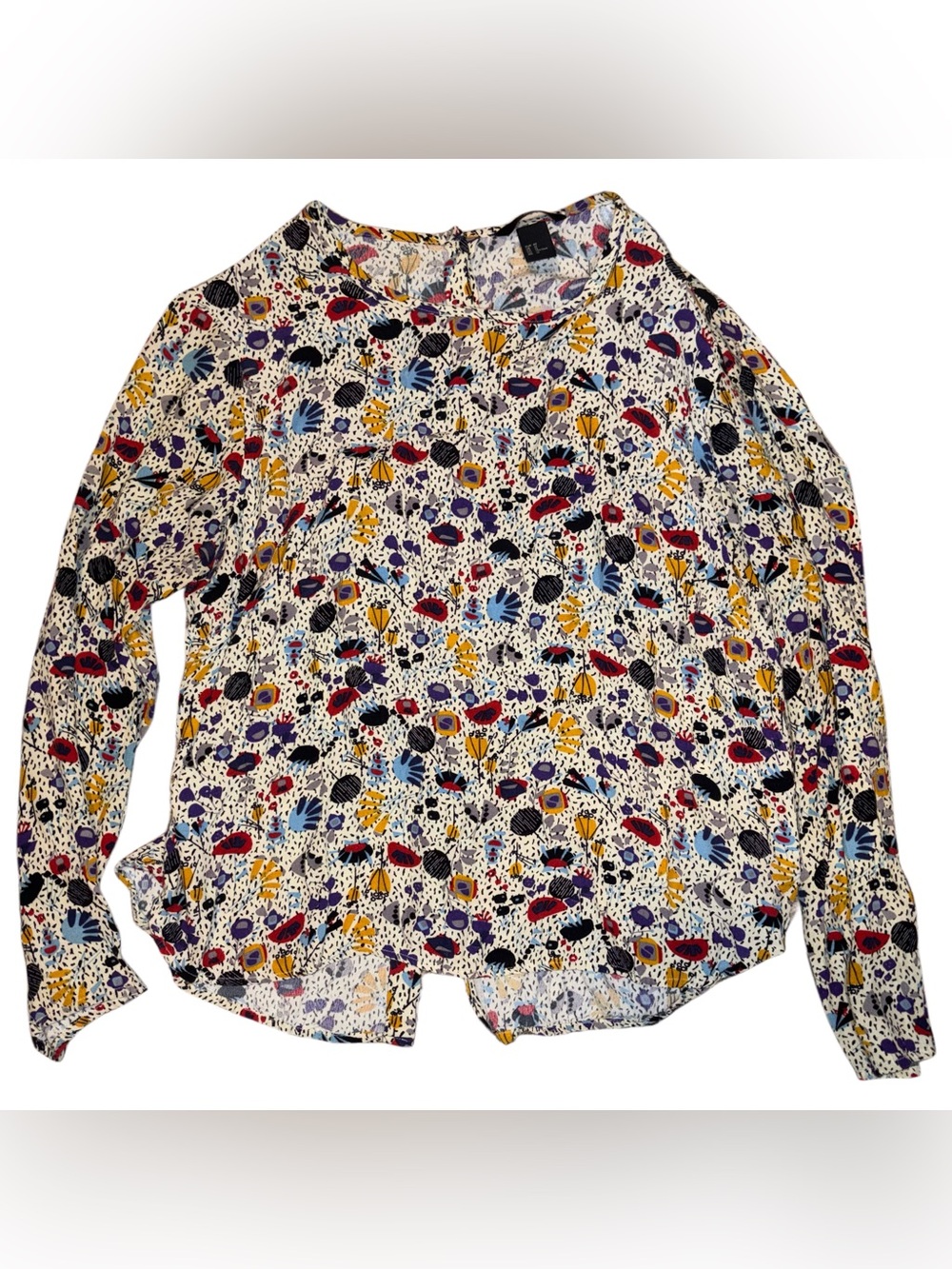 H&M Cream Floral Blouse with Red, Blue & Yellow Accents